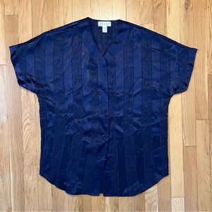 Vintage Lord & Taylor Pajama Navy Shirt Mens Small Polyester Lounge Sleep Shirt
